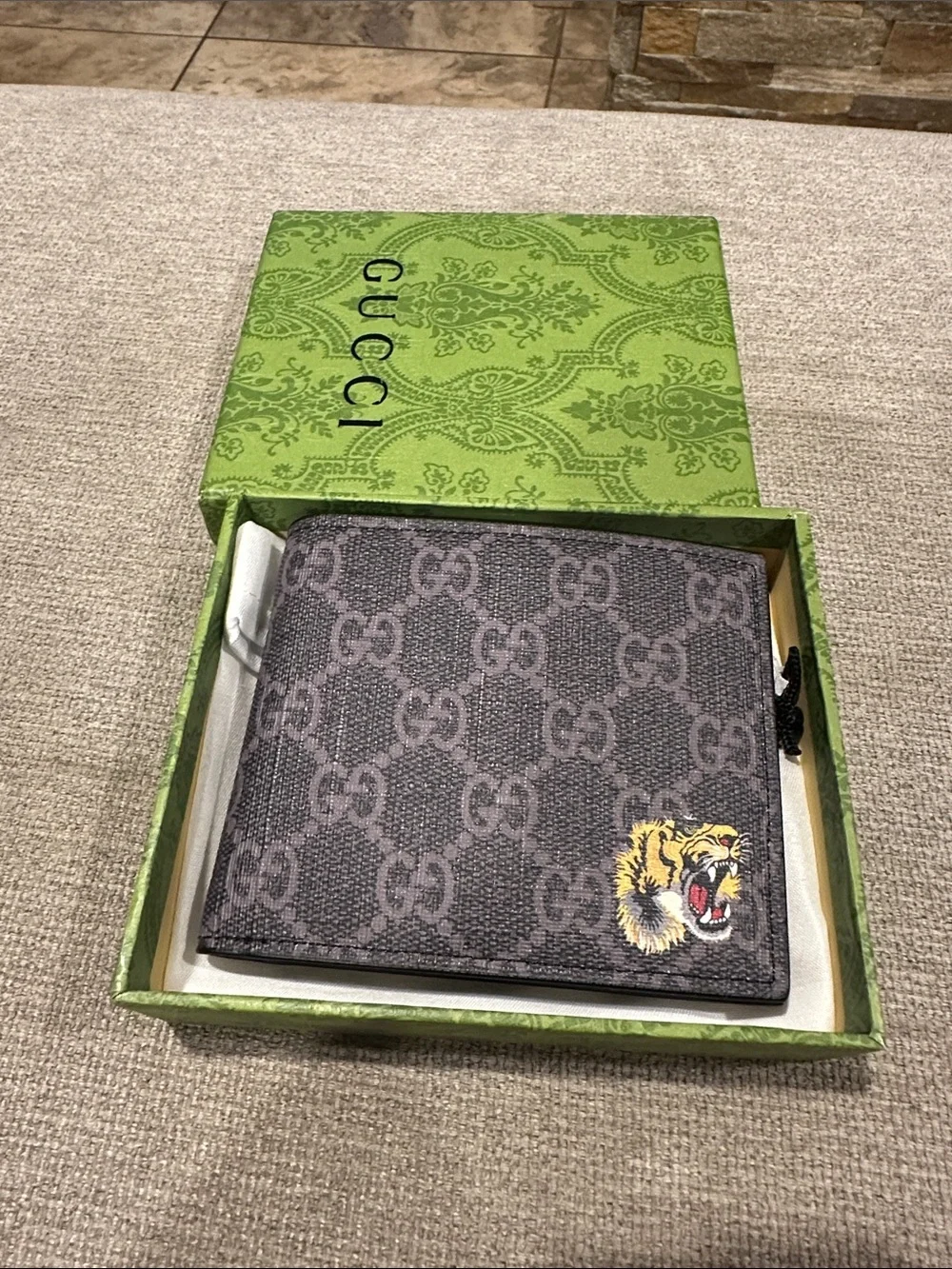 Gray Supreme Wallet with Yellow Tiger Patch